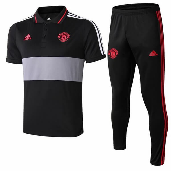 Polo Komplett Set Manchester United 2018-19 Schwarz Grau